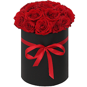 Red rose 50 cm - 31, Ribbon, Round flower box medium, Oasis