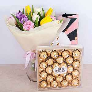 Gift set "Tulips and chocolate sweets" with delivery Kemerovo