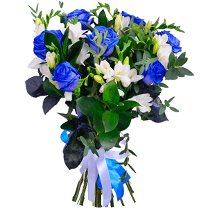 Arrangement of blue roses and freesias with delivery Kemerovo
