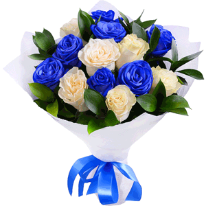 Arrangement of white and blue roses with delivery Kemerovo