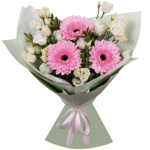 lisianthus - 3, Gerbera pink - 7, Pistachio, Wrapping Paper