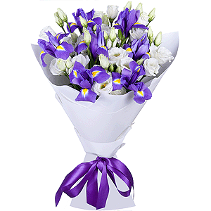 Irises - 9, lisianthus - 5, Felt, Ribbon
