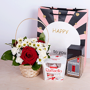 Gift set "Flower basket, coffee and sweets" with delivery Kemerovo