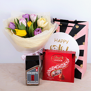 Gift set "Tulips, chocolates and coffee" with delivery Kemerovo