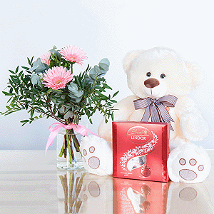 Gift set "Gerberas, teddy bear and sweets" with delivery Kemerovo