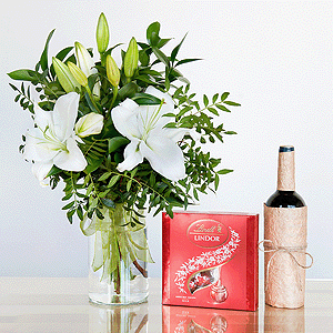 Gift set "Lilies, sweets and non-alcoholic wine" with delivery Kemerovo
