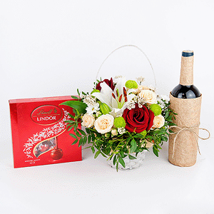 Gift set with lilies, sweets and non-alcoholic wine with delivery Kemerovo
