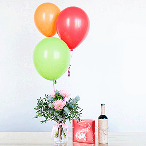 Gift set "Gerberas, sweets, balloons and non-alcoholic wine" with delivery Kemerovo
