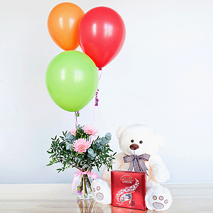 Gift set "Gerberas, teddy bear, sweets and balloons" with delivery Kemerovo
