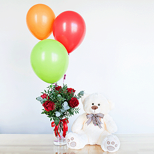 Gift set "Teddy bear, roses and balloons" with delivery Kemerovo