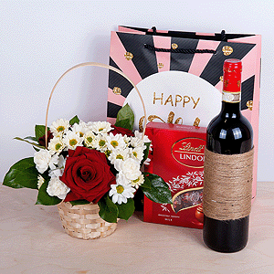 Gift set "Flower basket, sweets and non-alcoholic wine" with delivery Kemerovo