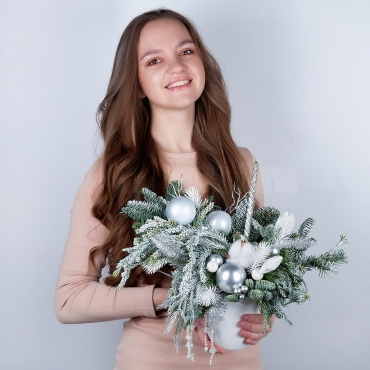Ceramic pot, Oasis, Spruce branches (1pc.), Artificial branch, Candle, Christmas decor (set), Thuja, Solidago (1 pc.)
